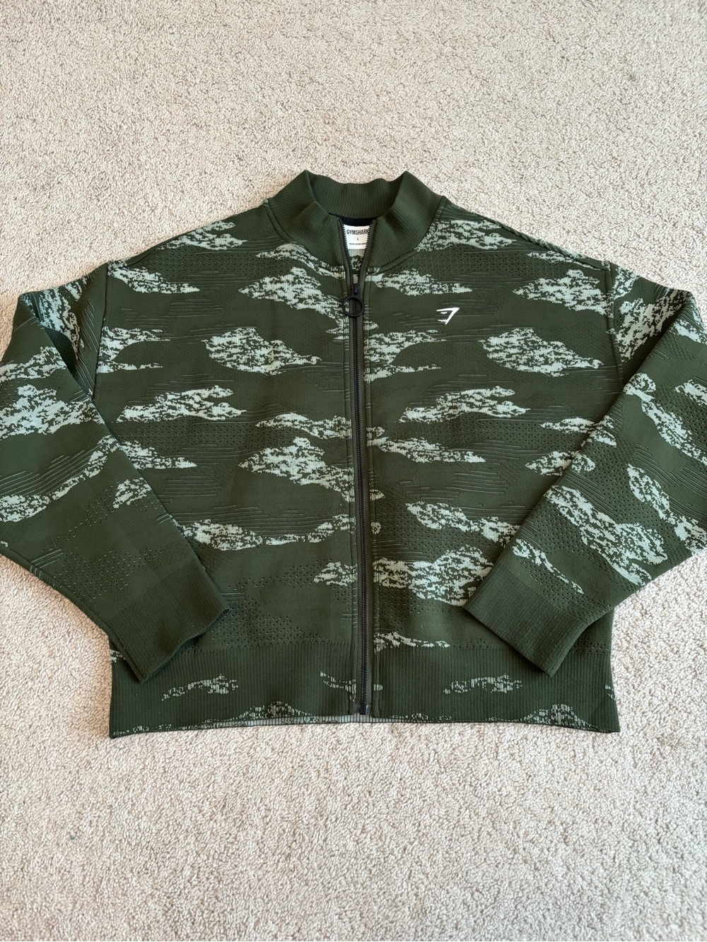 Gymshark Olive Green Camo Utility Zip Jacket, Women’s Large
